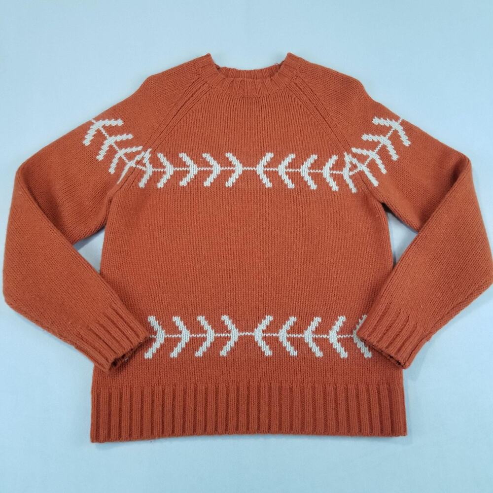 GAP Sweater Womens Small Orange Lambswool Raglan Knit Fishbone Art to Wear